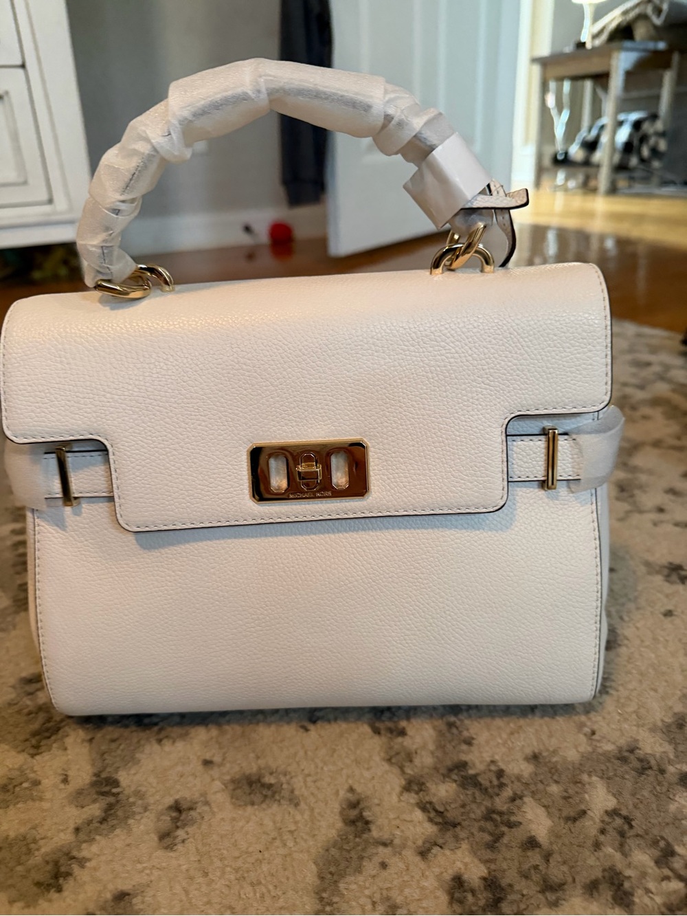 Michael Kors White Leather Top-Handle Satchel with Gold Hardware NWT